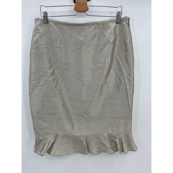 NWT Armani Collezioni Straight Silk Sz 10 Silver 100% Silk Dupioni Flutter - Picture 1 of 9
